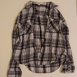 White and black plaid flannel shirt